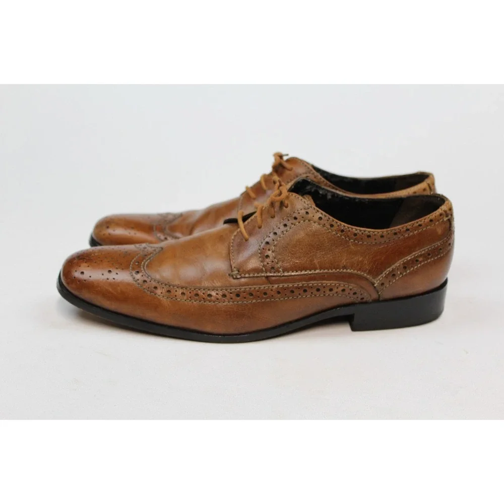 BOSTONIAN CLASSICS Men's Burgundy Leather Wing Tip Oxfords Size 10.5 B Made USA